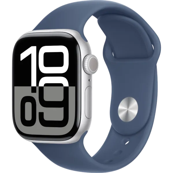 Apple Watch Series 10 42mm Aluminum Silver Case Denim Sport Band M/L